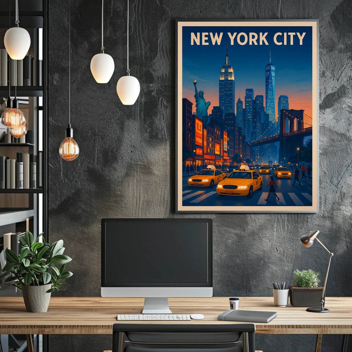 New York City Skyline Twilight Poster Modern Wall Art
