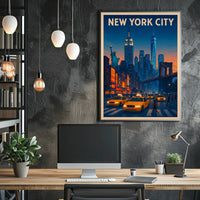 New York City Skyline Twilight Poster Modern Wall Art