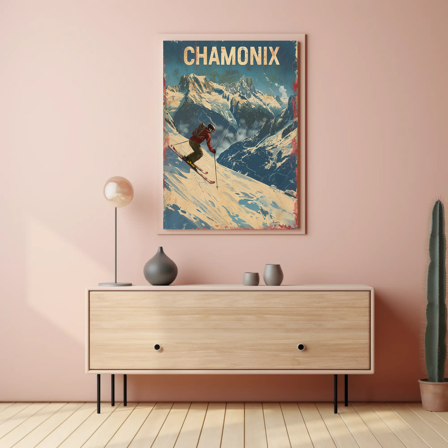 Chamonix France Skier Mountain Slope Adventure Alps Travel Poster
