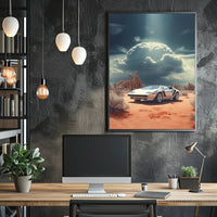 Retro Sports Car Desert Scene Art Poster