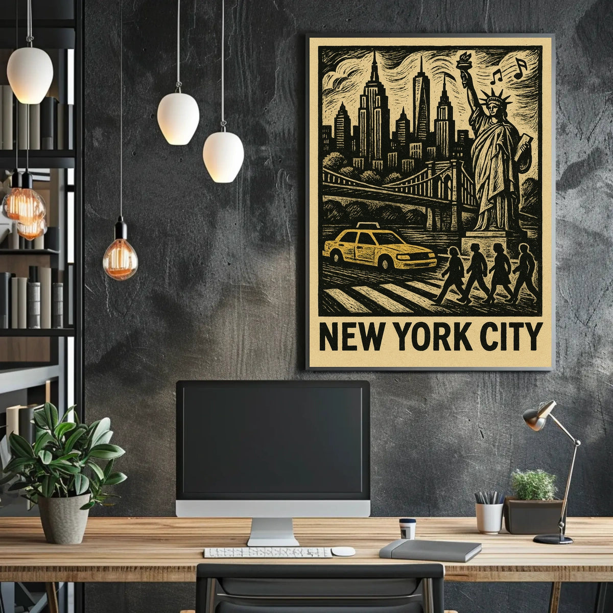 New York City Iconic Skyline Poster Vintage Wall Art