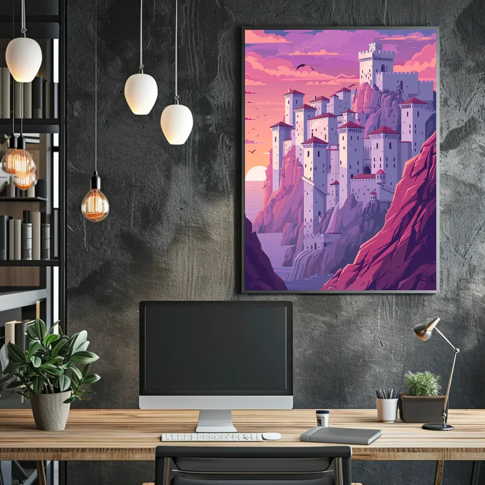 Mystical Castle on Cliffside Fantasy Poster