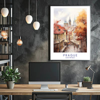 Prague Autumn Watercolor Illustration Urban or Cityscape Poster PosterGoat