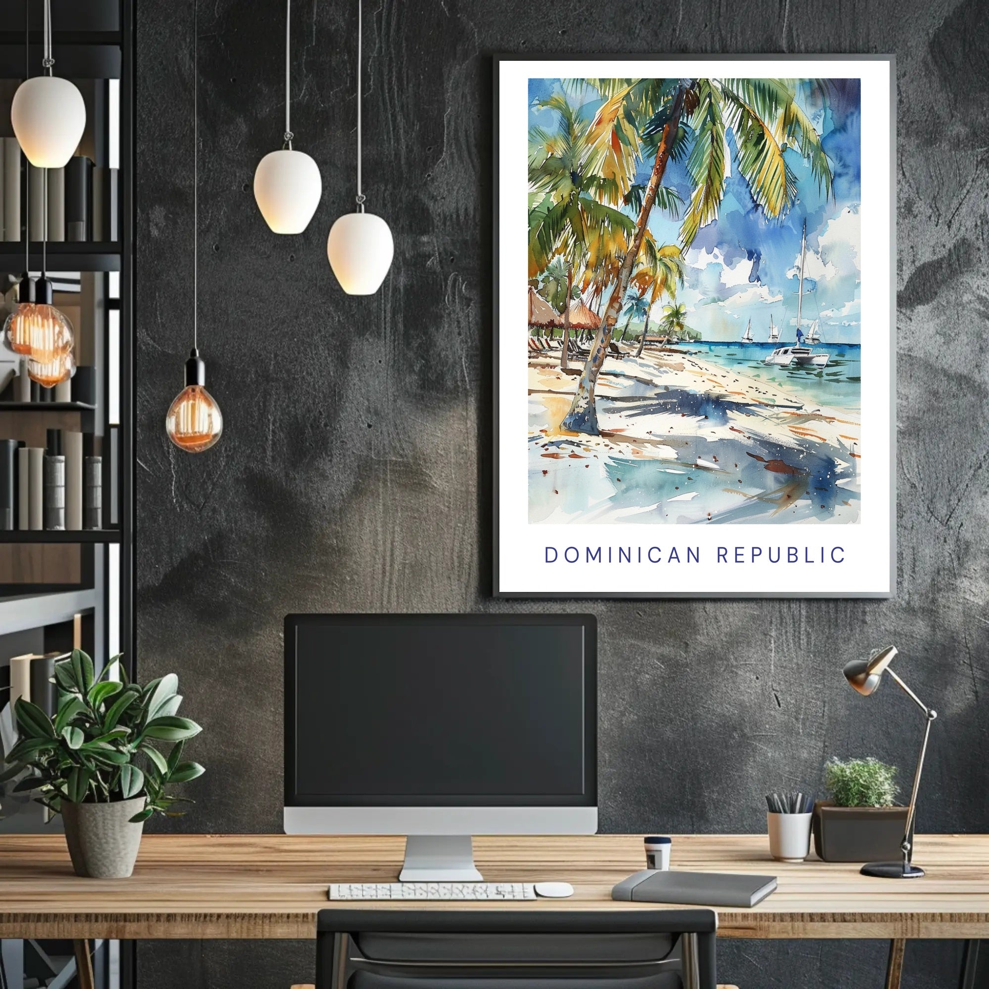 Tropical Beach Paradise in Watercolor Travel Poster PosterGoat
