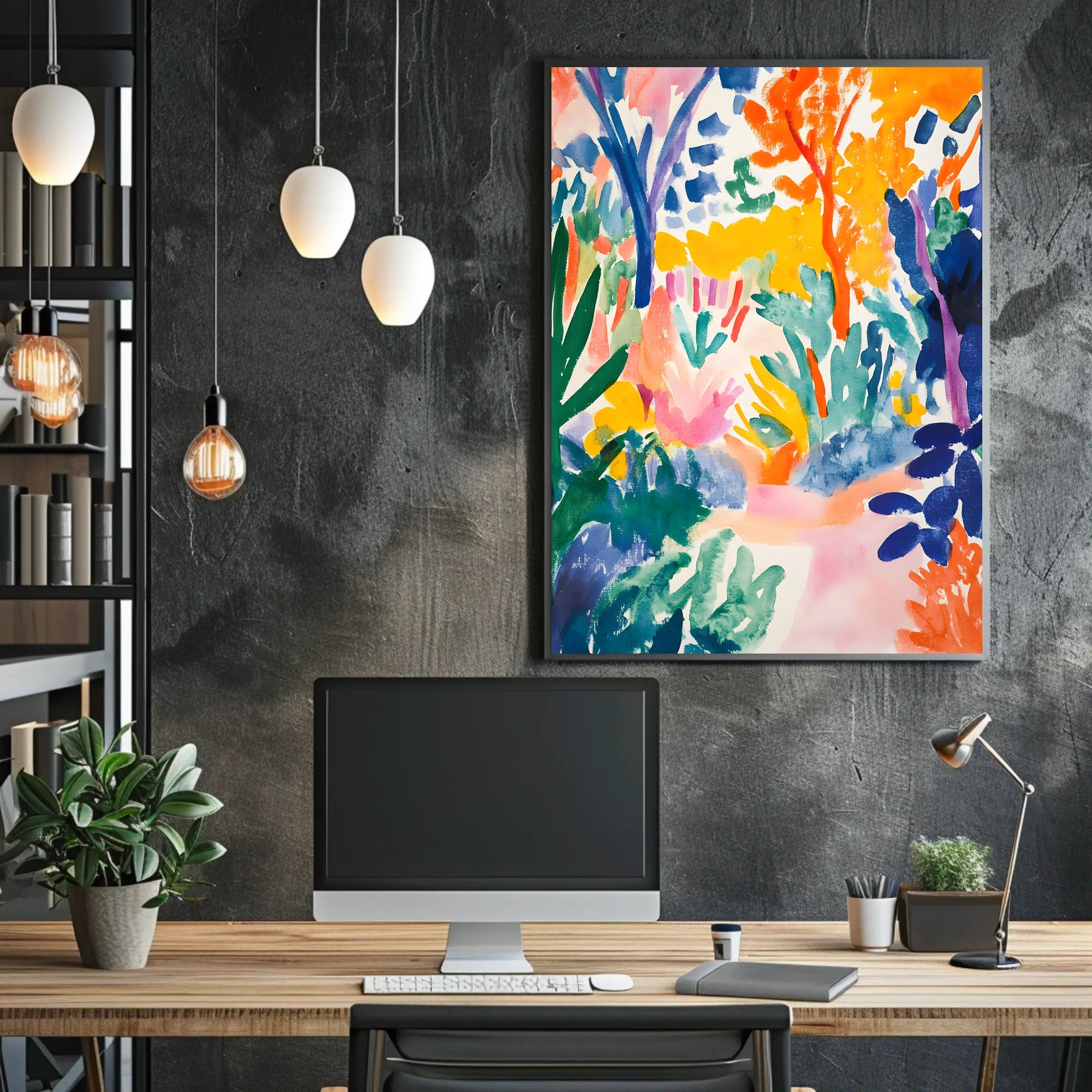 Vibrant Watercolor Forest Scene Abstract, Artistic, or Pop Culture Poster