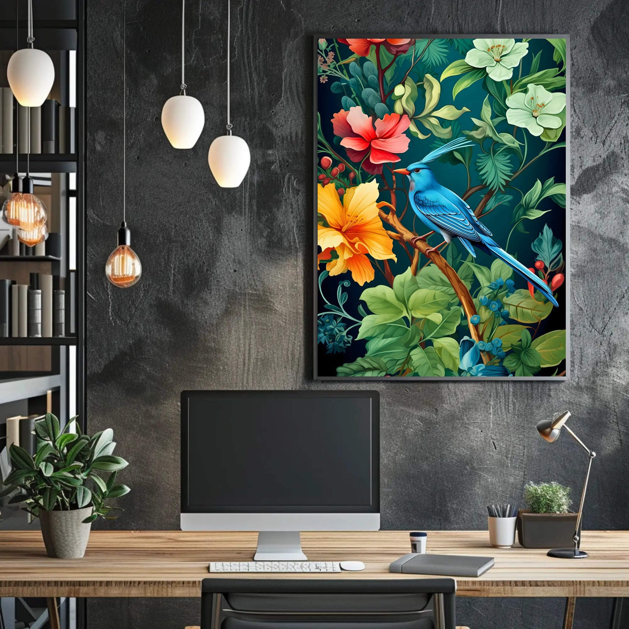 Tropical Bird and Flowers Vibrant Art Animal Poster