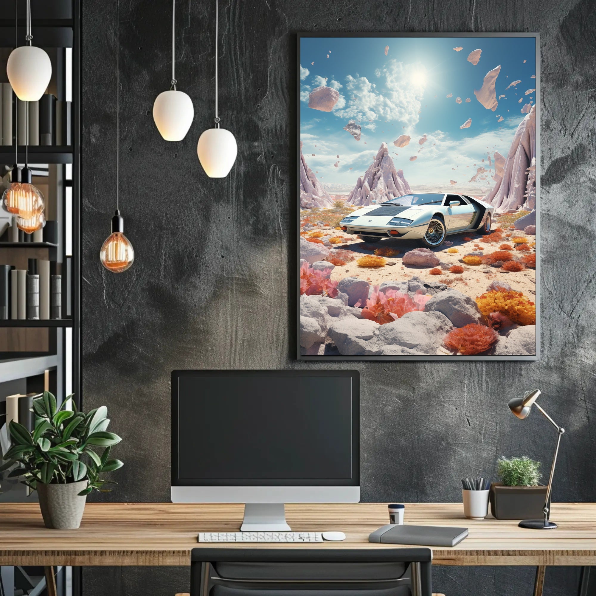 Surreal Vintage Car in Dreamscape Futuristic Sci-Fi Poster