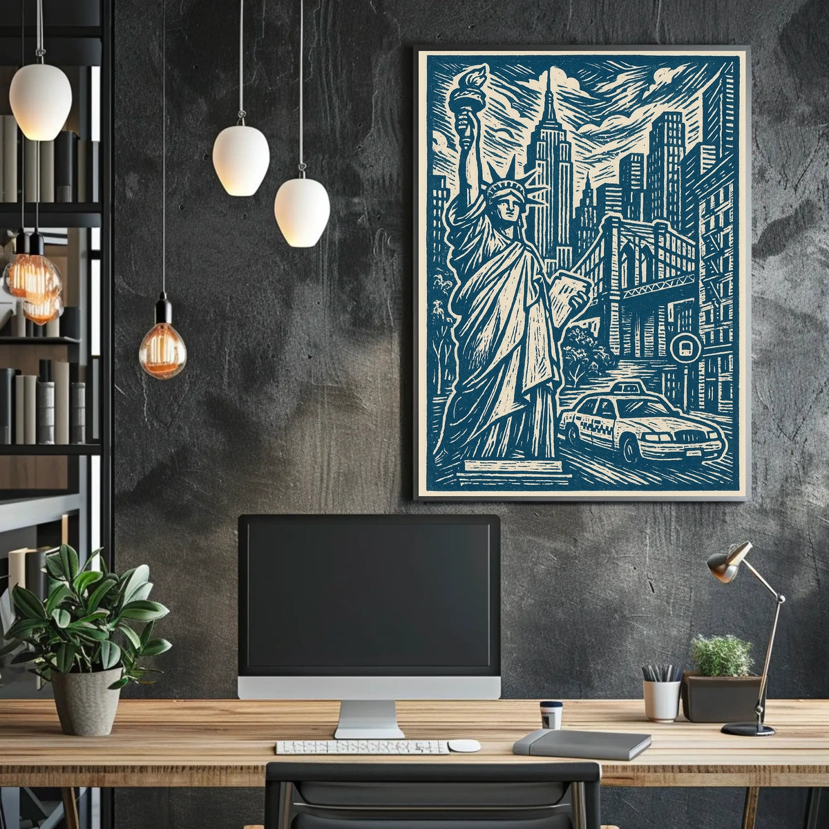 New York City Urban Landscape Poster Vintage Wall Art