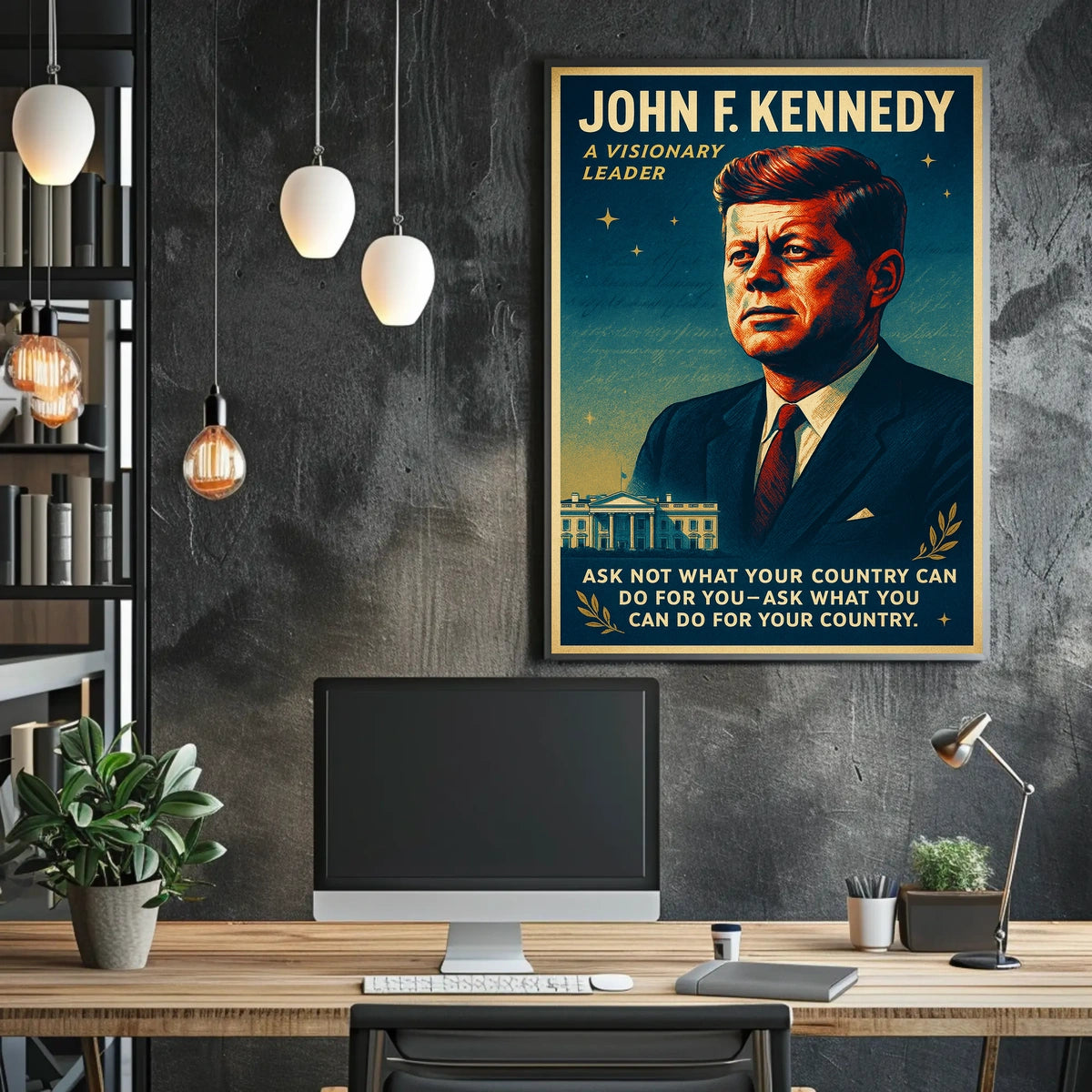 JFK Patriotic Retro Poster with Inspirational Quote