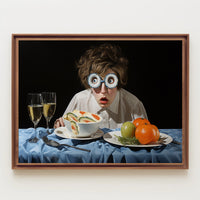 Surprised Dining Experience in Surreal Artistic Poster