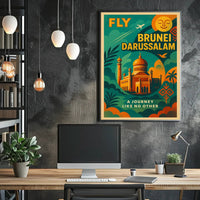 Brunei Golden Mosque Travel Vintage Style Poster PosterGoat
