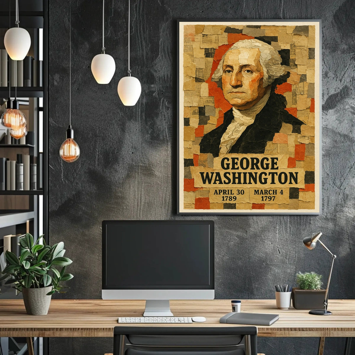 George Washington 1st President of the United States Layered paper Collage Poster