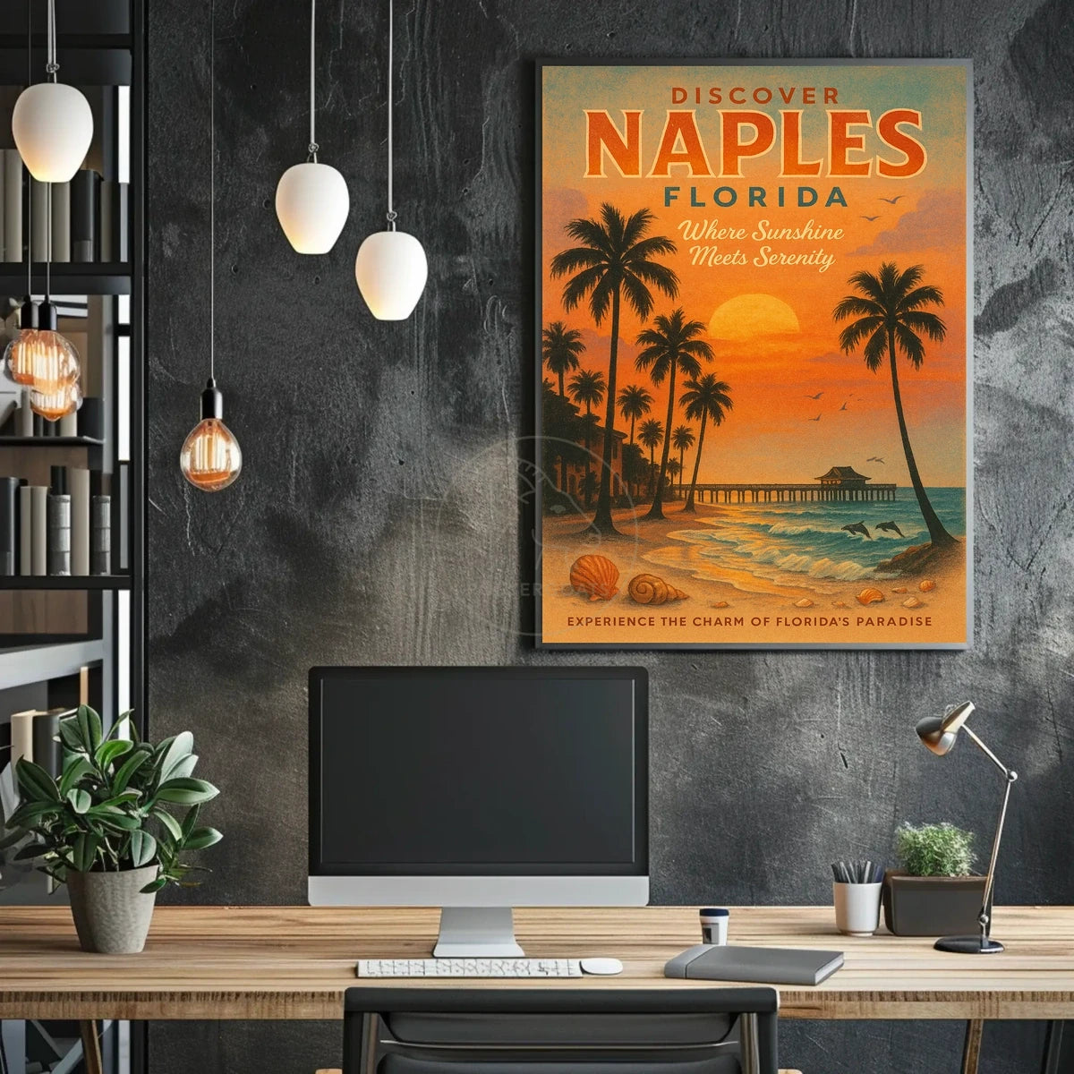 Naples Beach Vintage Travel Poster
