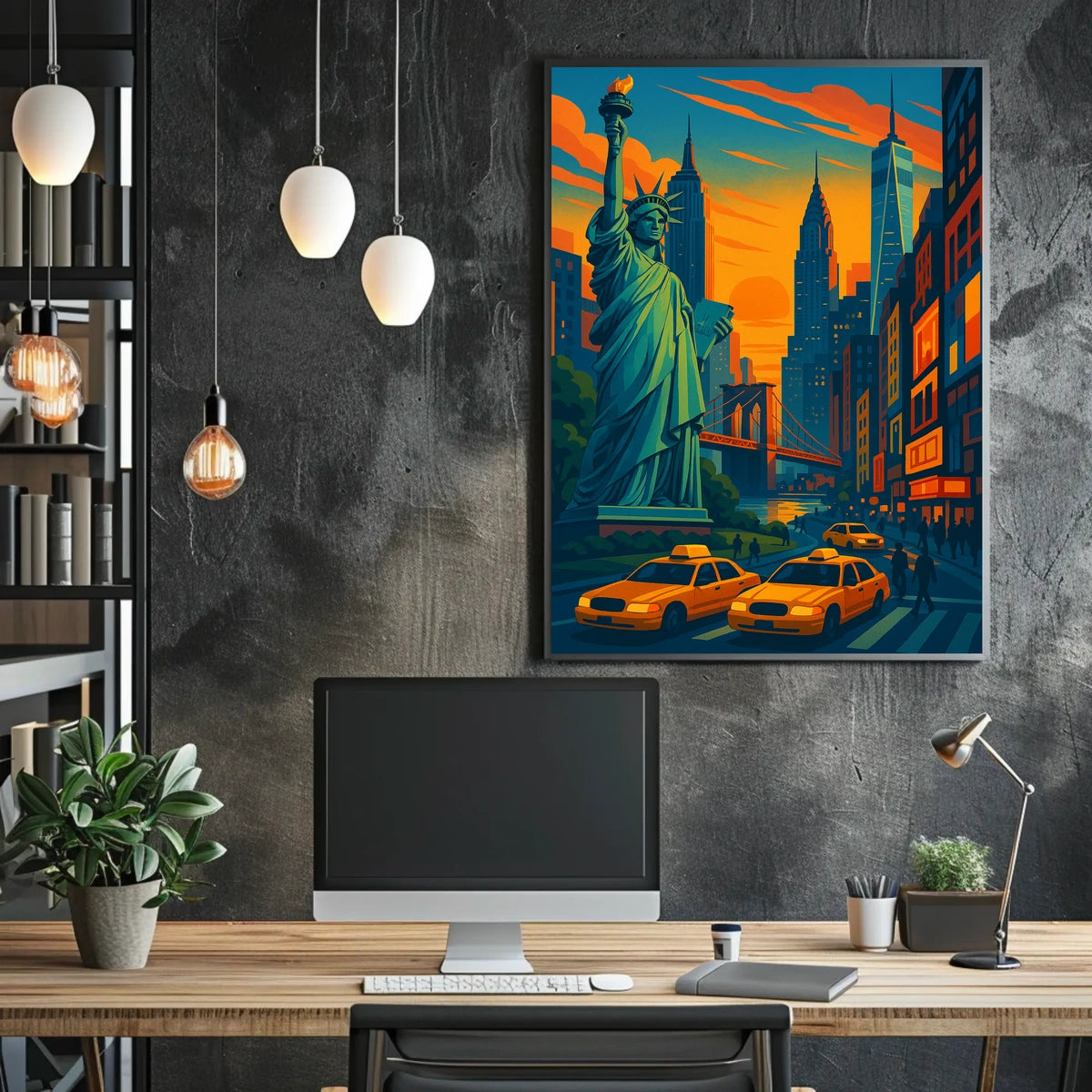 New York City Skyline Artwork Poster Modern Wall Art
