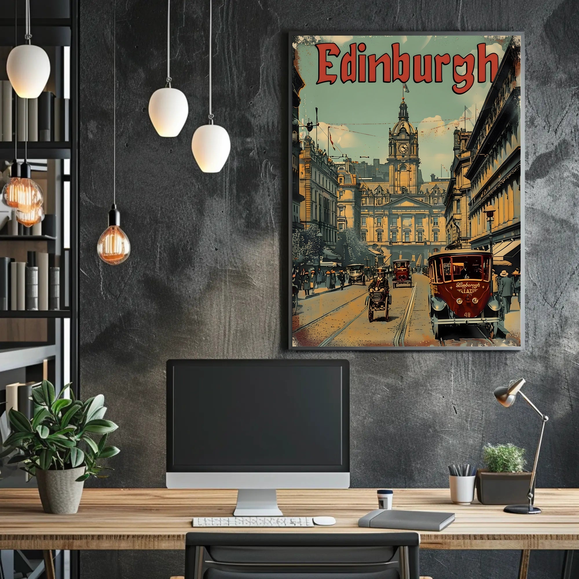 Historic Edinburgh Street Scene Vintage Urban Cityscape Poster