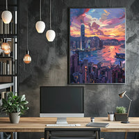 Hong Kong Sunset Cityscape Modern Art Poster