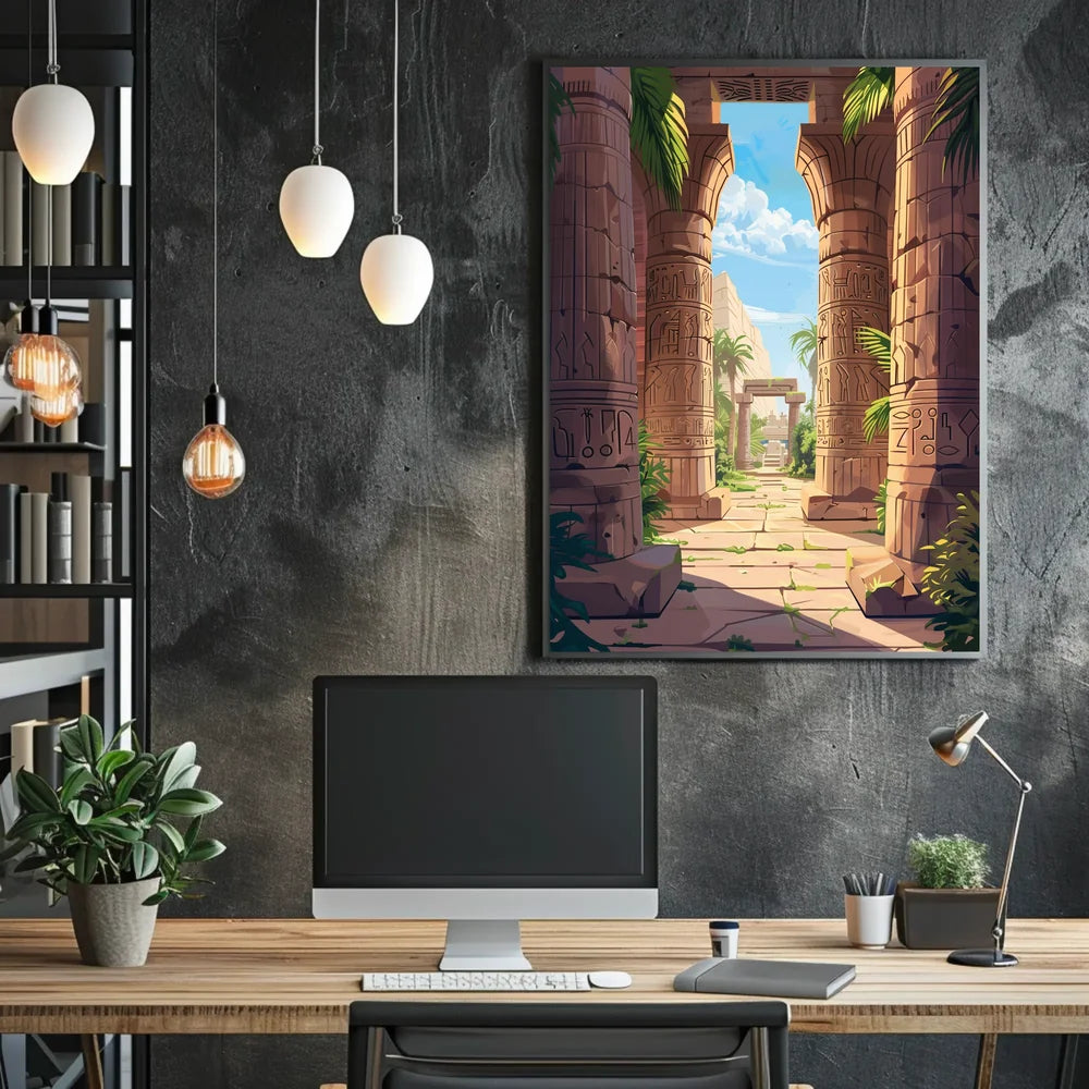 Ancient Egyptian Temple Scene Vibrant Digital Art Poster