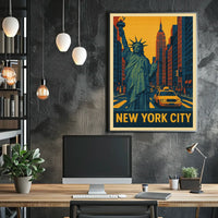 New York City Neon City Comic Art Poster Retro Wall Art
