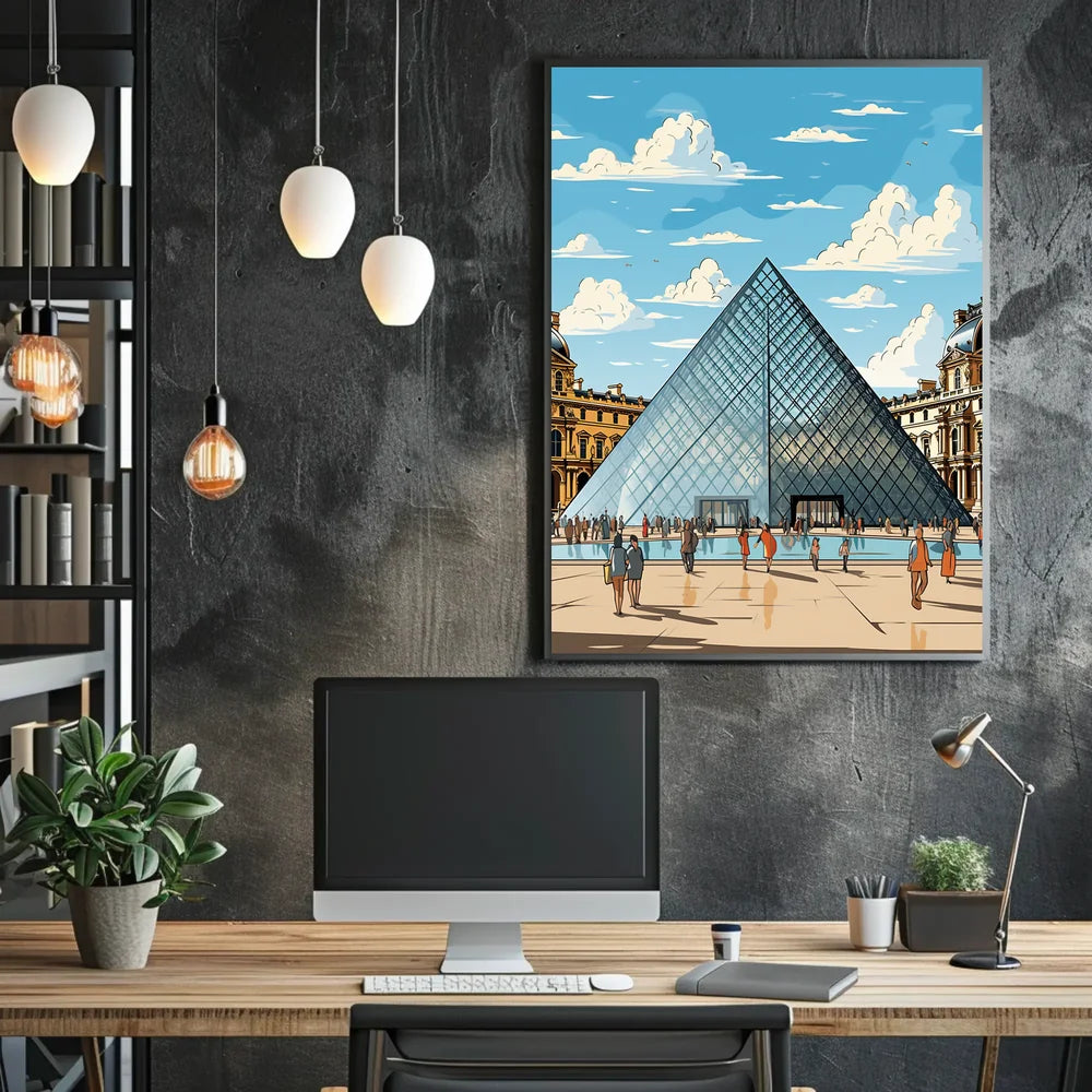 Louvre Pyramid Paris Art Poster: Modern & Vibrant
