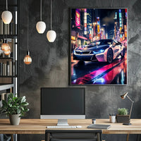 Futuristic Elegance on Neon Streets Poster PosterGoat