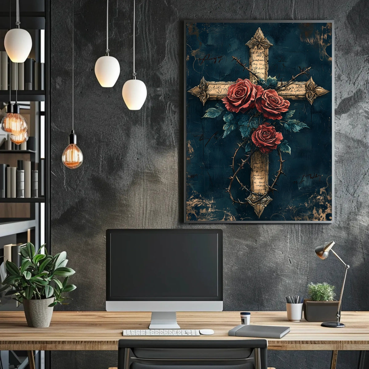 Cross with Roses Artistic Abstract or Pop Culture Poster