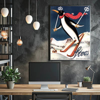 Whimsical Penguin Ski Adventure Travel Poster PosterGoat