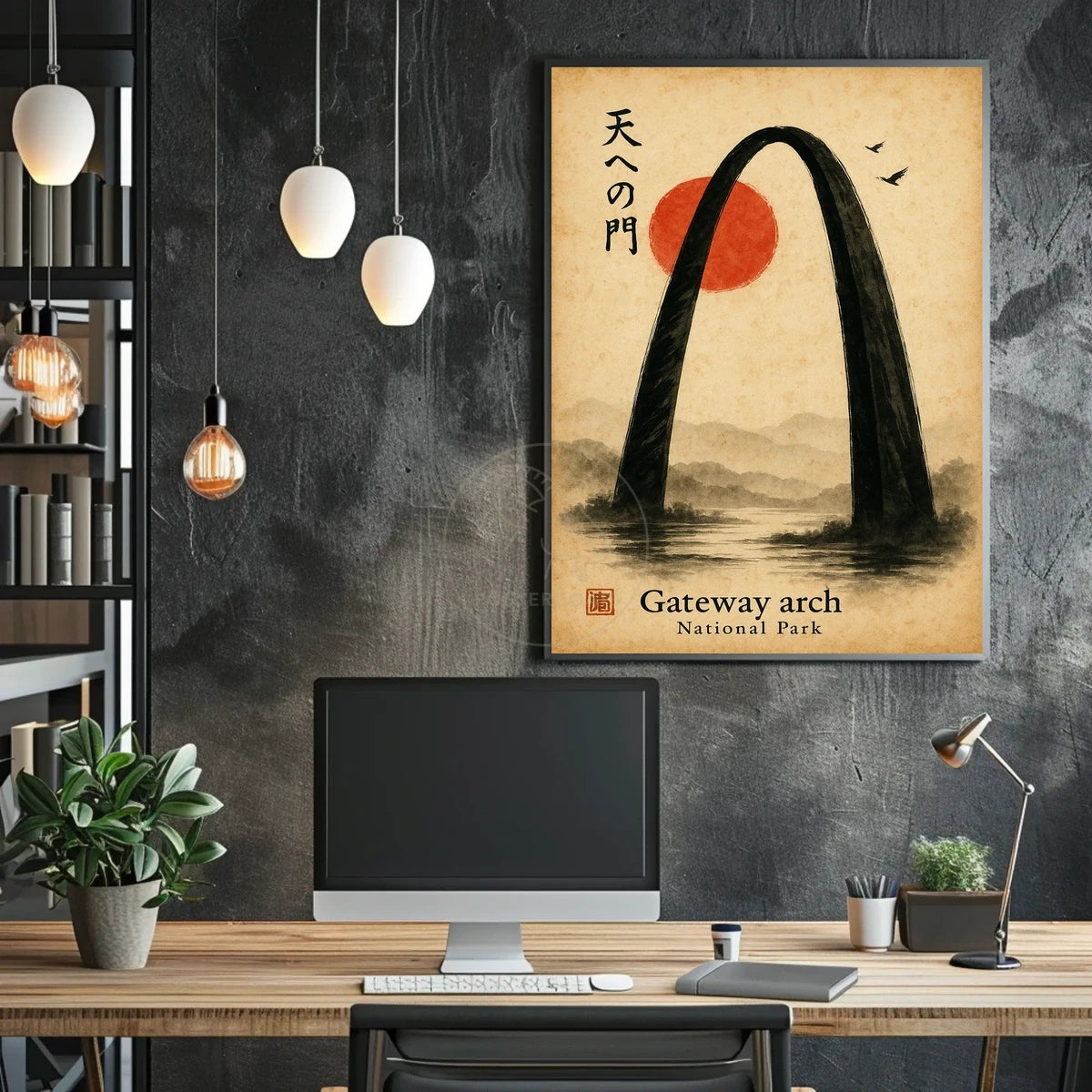 Gateway Arch Japanese-Inspired Sumi-e Artistic Poster