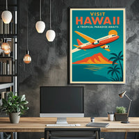 Hawaiian Adventure Scenic Flight Vintage Travel Poster