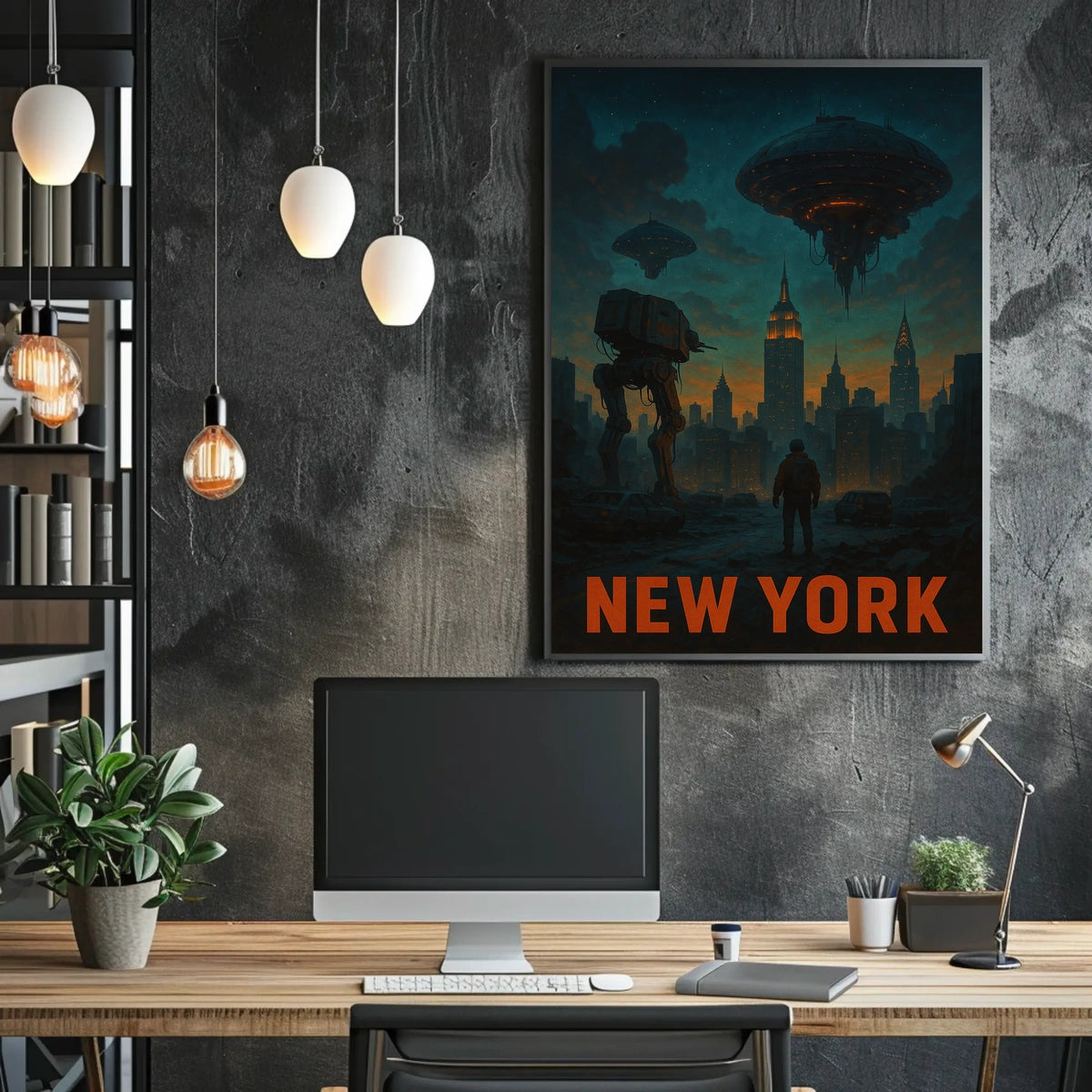 New York Futuristic Invasion Poster