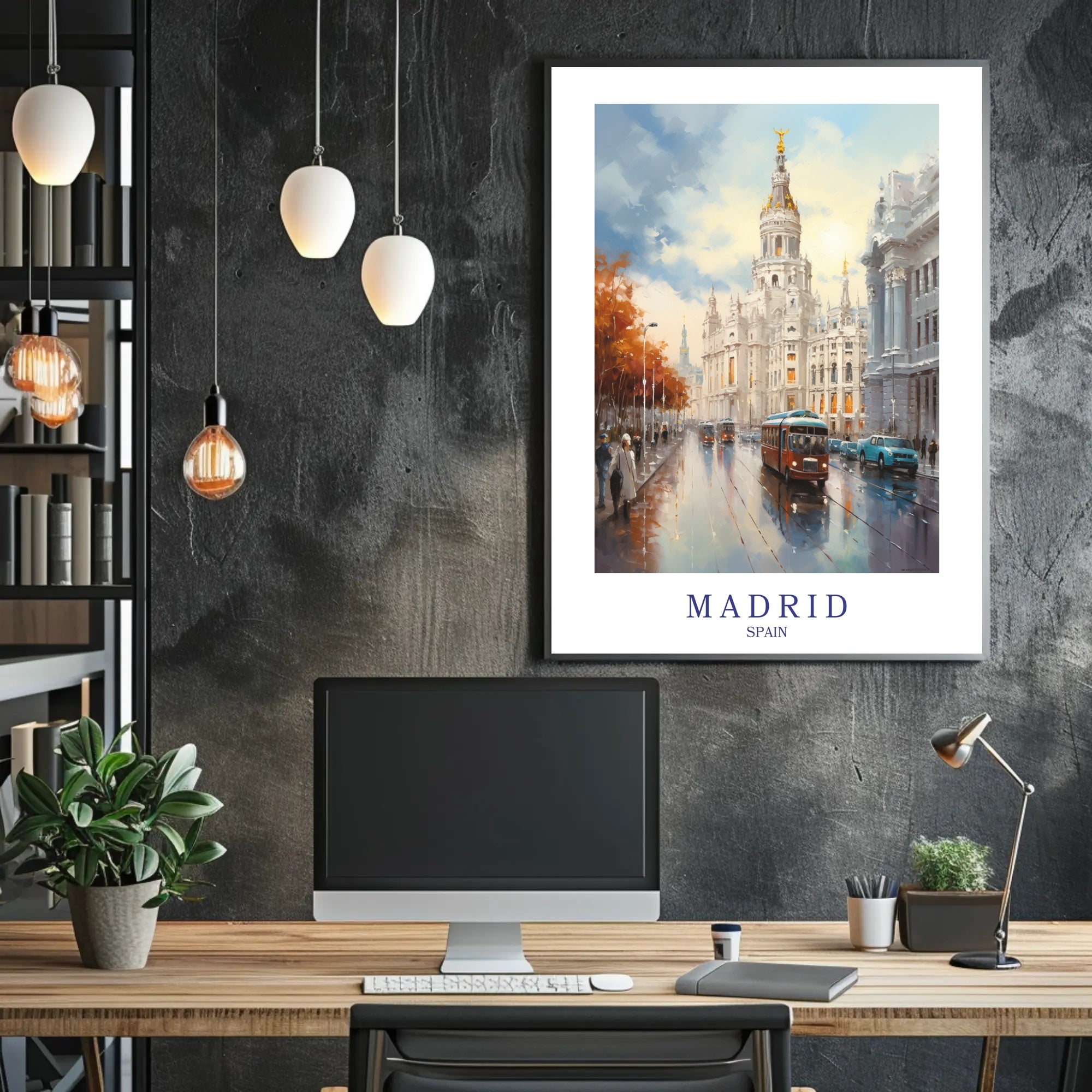 Madrid Cityscape: Impressionistic Urban Art Poster PosterGoat