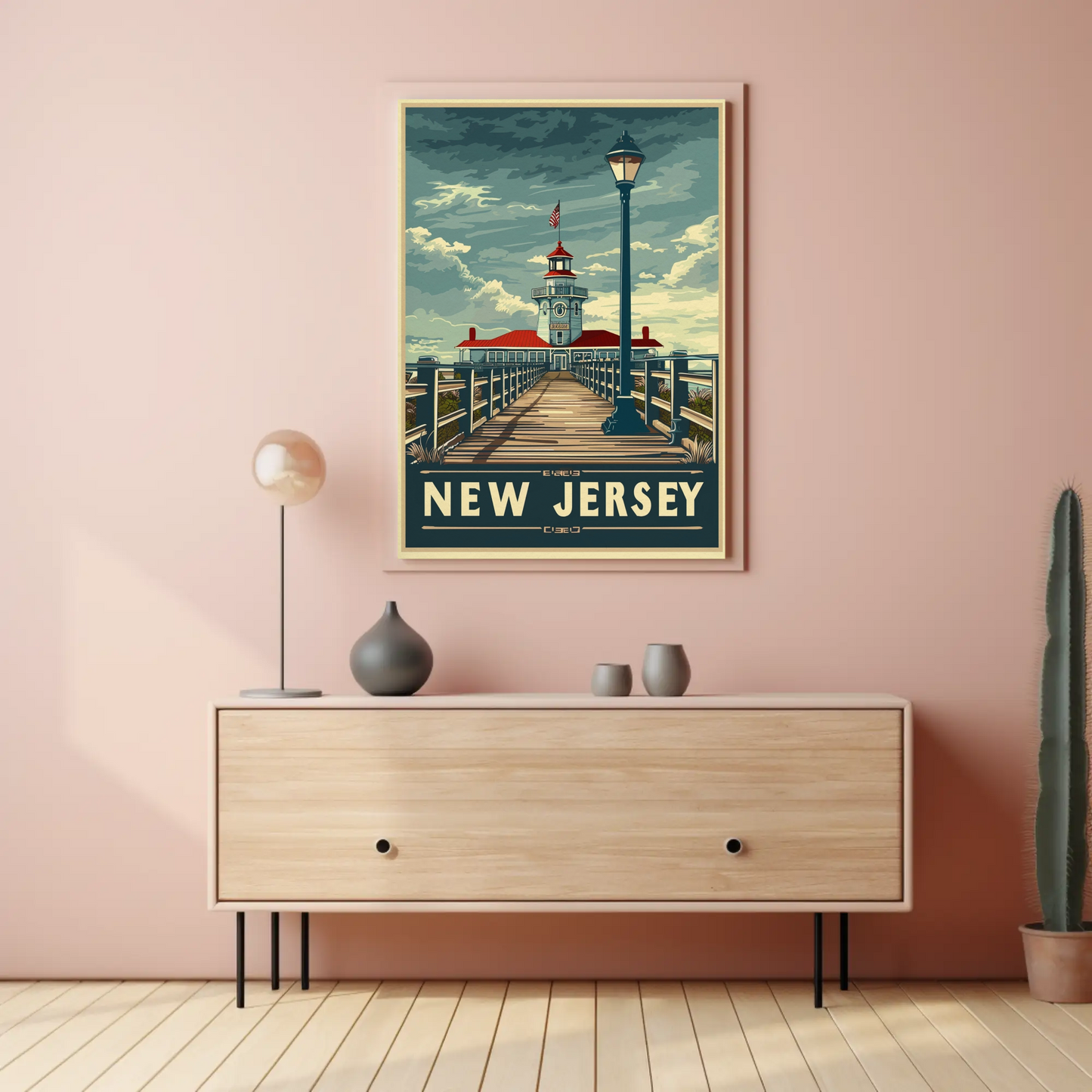 New Jersey Boardwalk Lighthouse Travel Poster