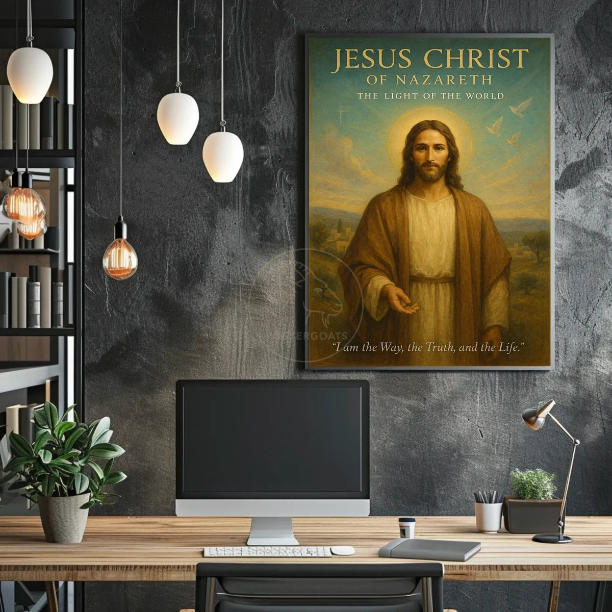 Jesus Christ Serenity in Pastoral Landscape Religious Poster