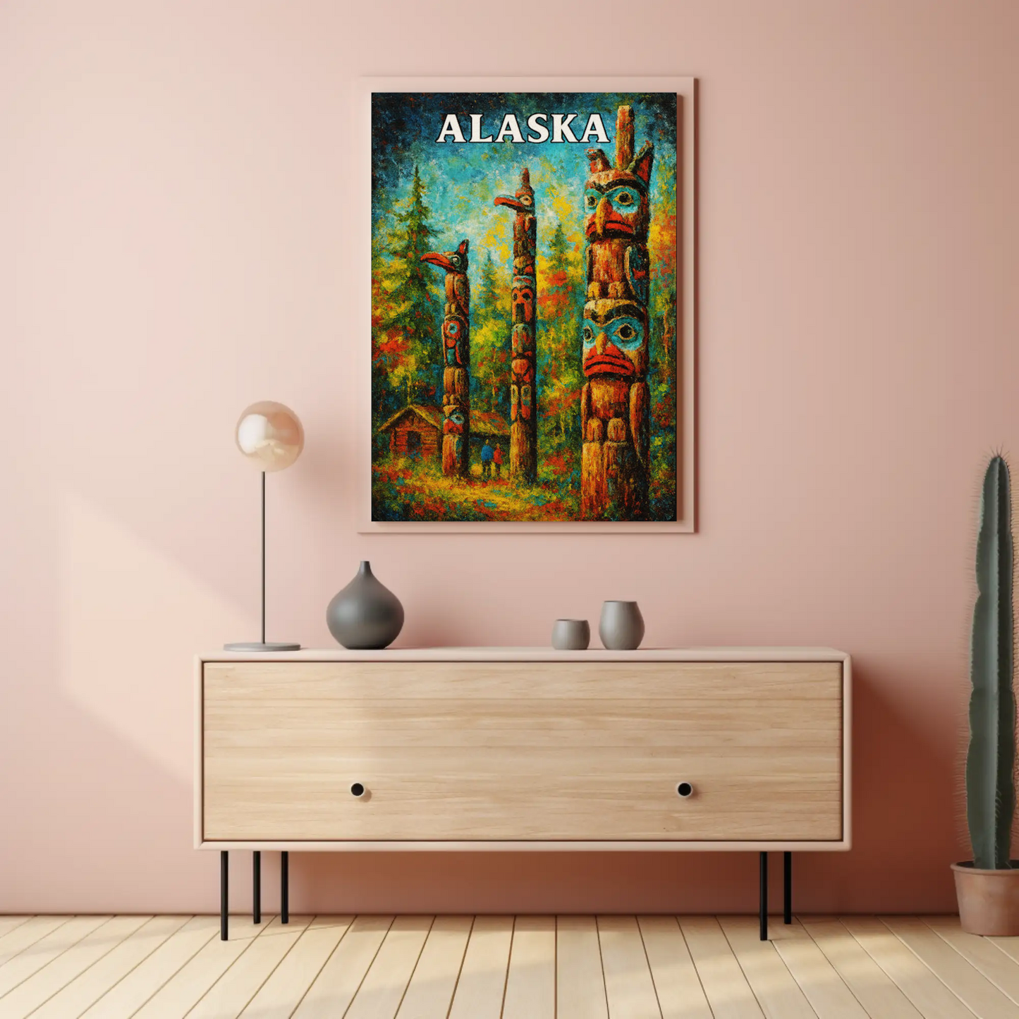 Alaska Totem Poles Native Heritage Forest Travel Poster