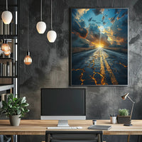 Road Lightning: Dramatic Landscape Surrealism Artistic Poster PosterGoat