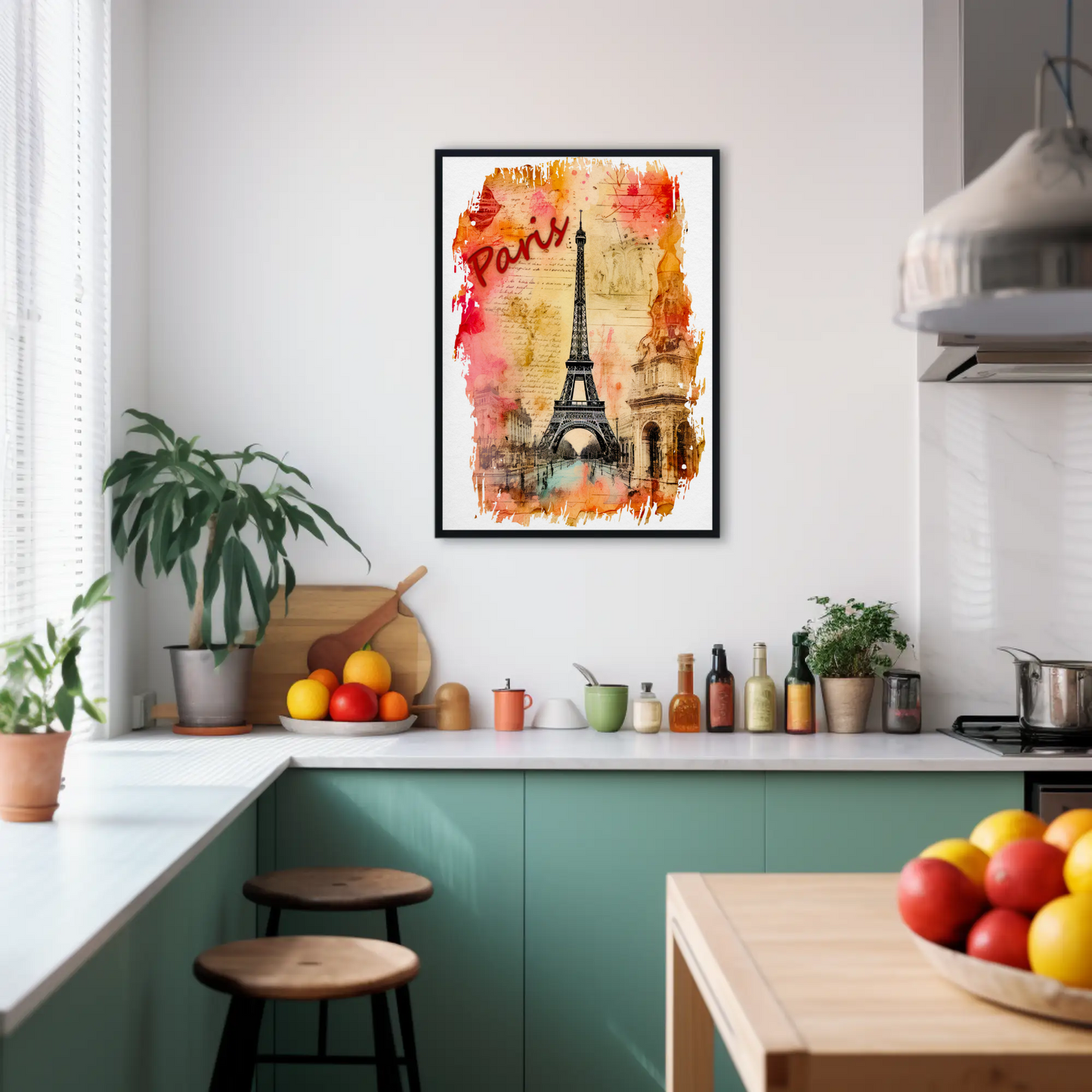 Paris Eiffel Tower Ink Sketch with Vintage Background