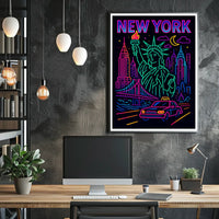Neon New York Cityscape Vibrant Poster Modern Wall Art