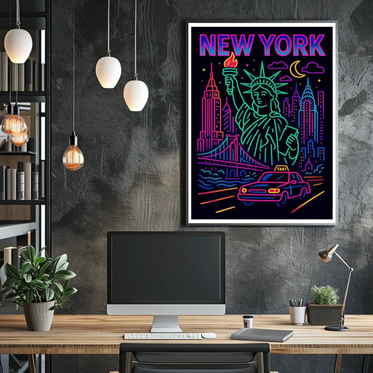 Neon New York Cityscape Vibrant Poster Modern Wall Art