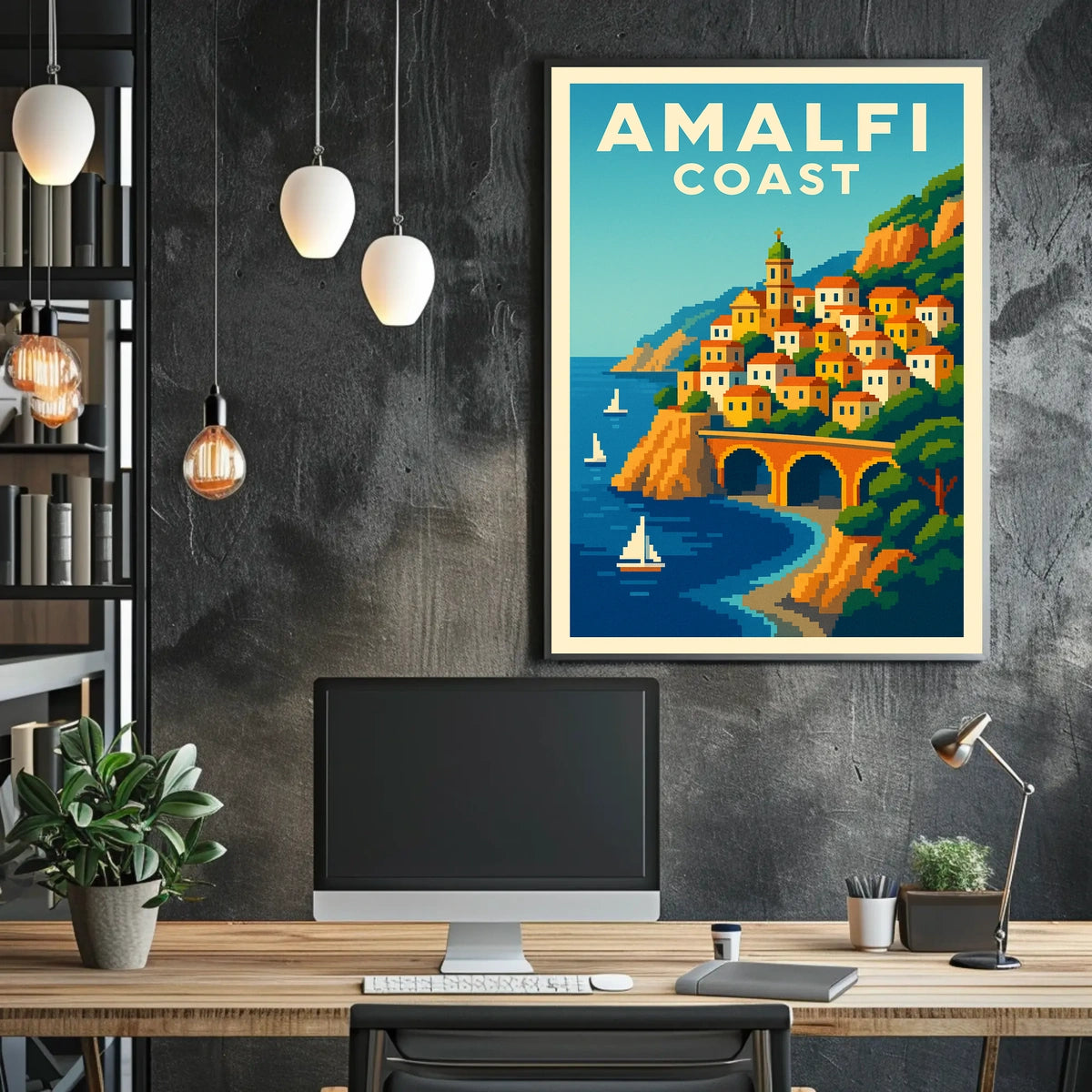 Amalfi Coast Poster Wall Art Mediterranean Scenic Print