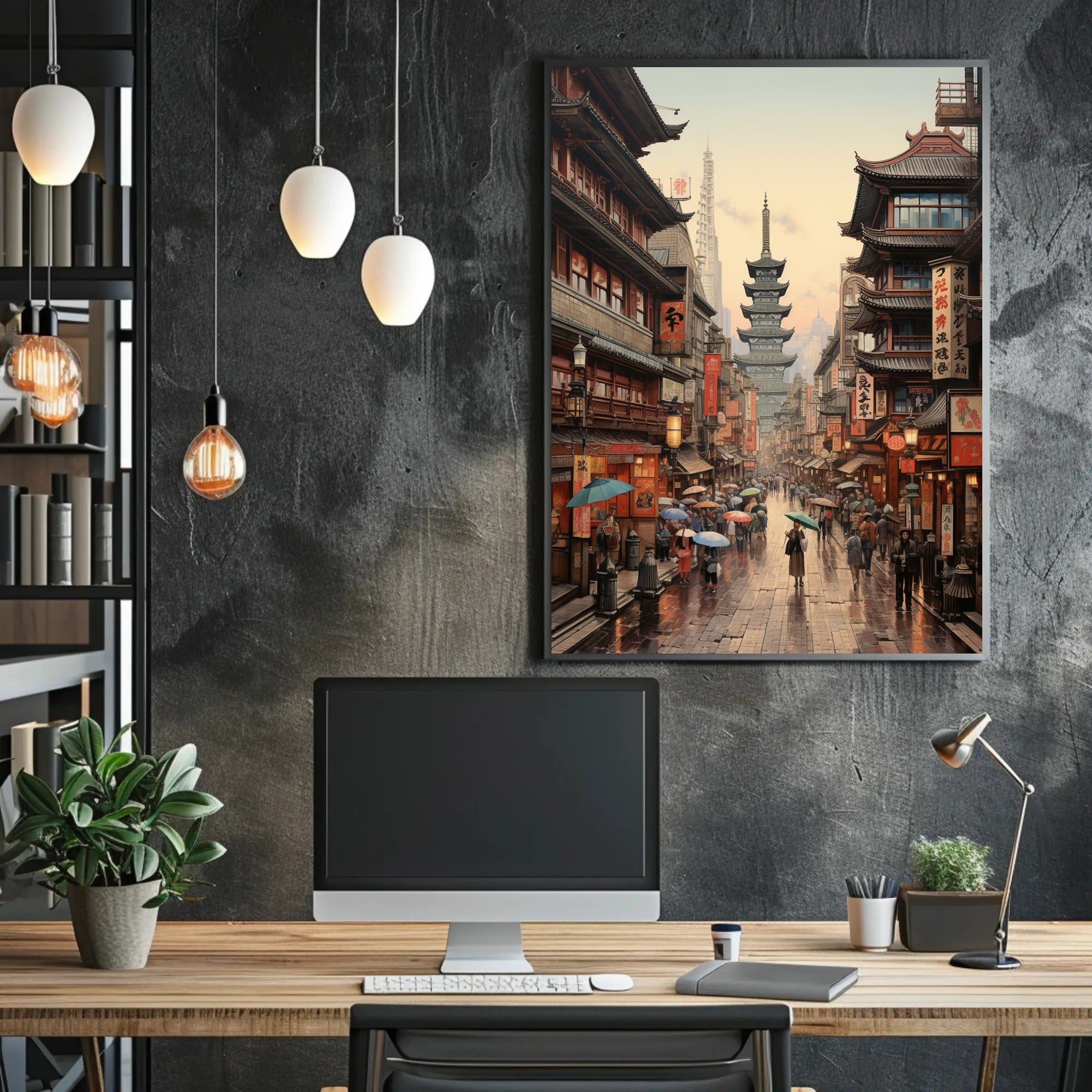 Rainy Day In A Traditional Asian Street Poster