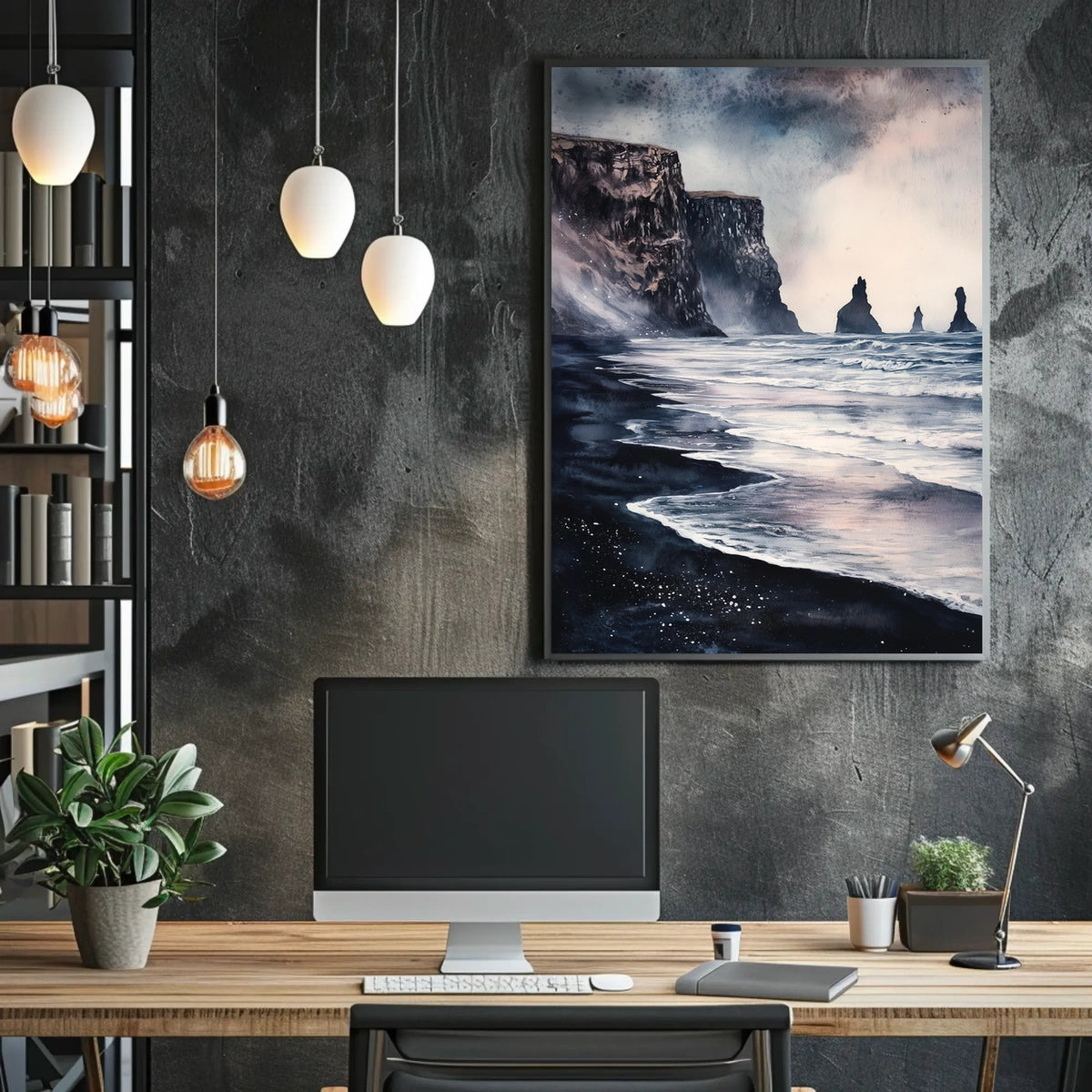 Iceland Vik Black Sand Beach and Reynisdrangar Rocks Poster