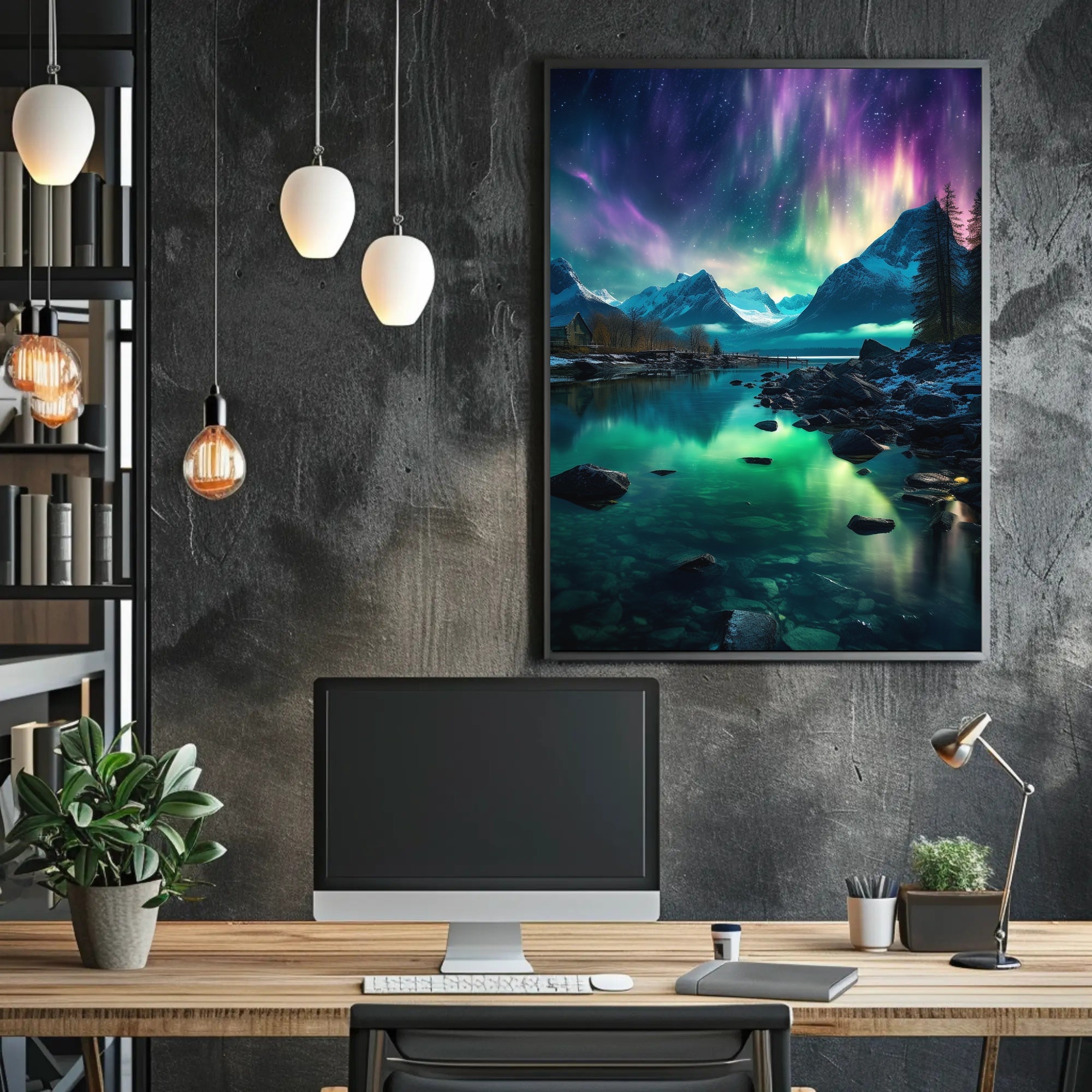 Aurora Borealis Mountain Serenity Artistic Poster