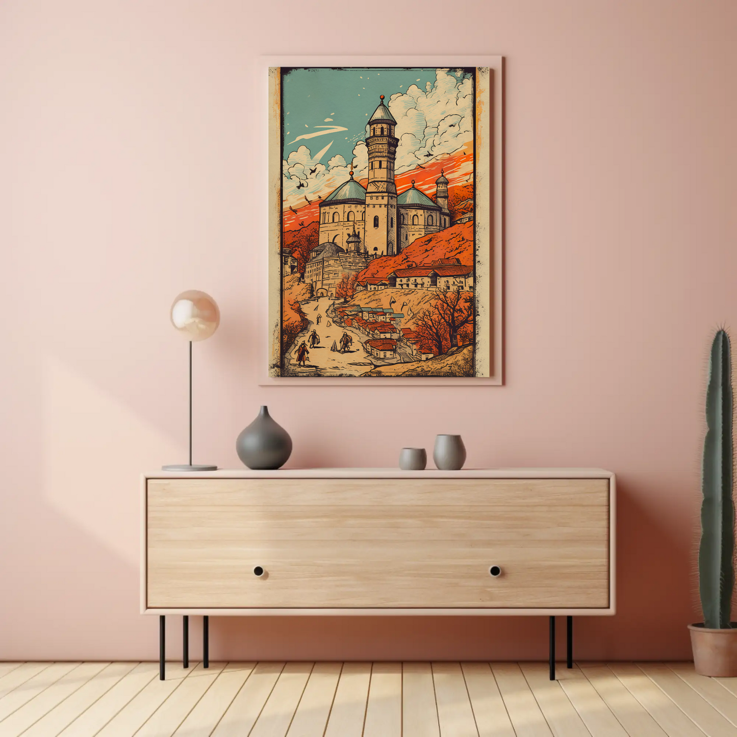 Eastern Fortress And Red Sunset Village Travel Poster