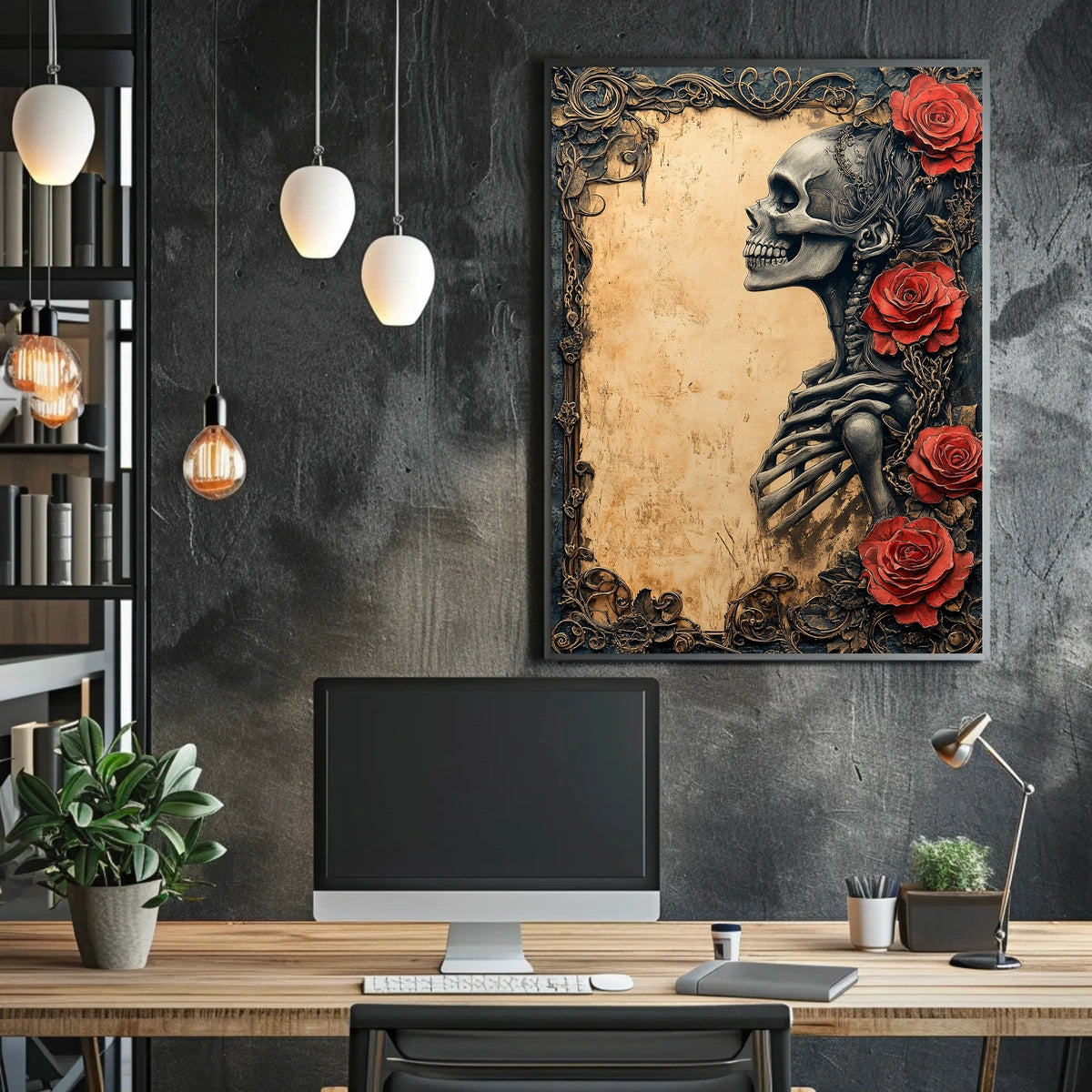 Elegant Skeletal Design: Gothic Artistic Pop Culture Poster