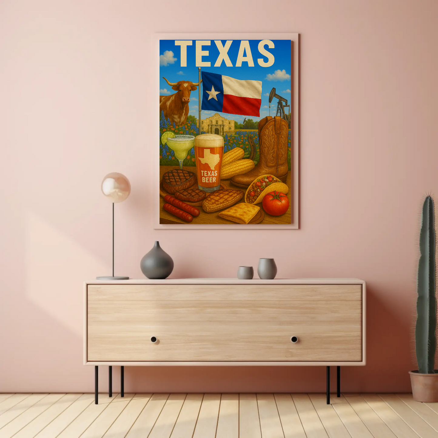 Texas Icons Food Flag Boots Beer Travel Poster