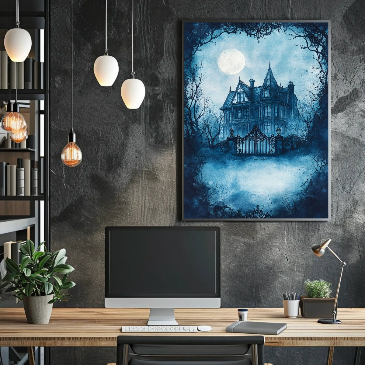 Victorian Mansion Nightscape Gothic Vibes Artistic Poster