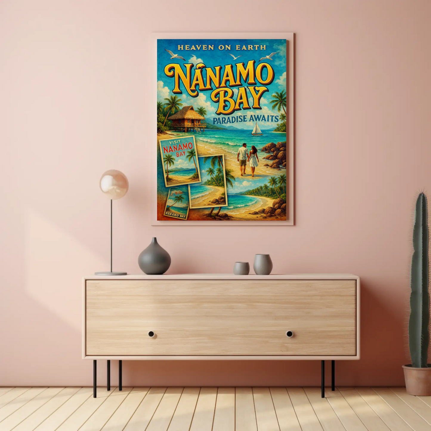 Nanamo Bay Couple Walking Beach Sunset Travel Poster
