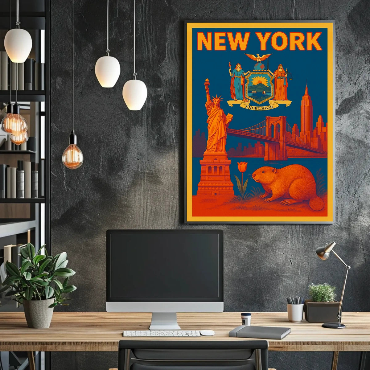 New York City Historic Skyline Poster Vintage Wall Art