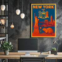 New York City Historic Skyline Poster Vintage Wall Art