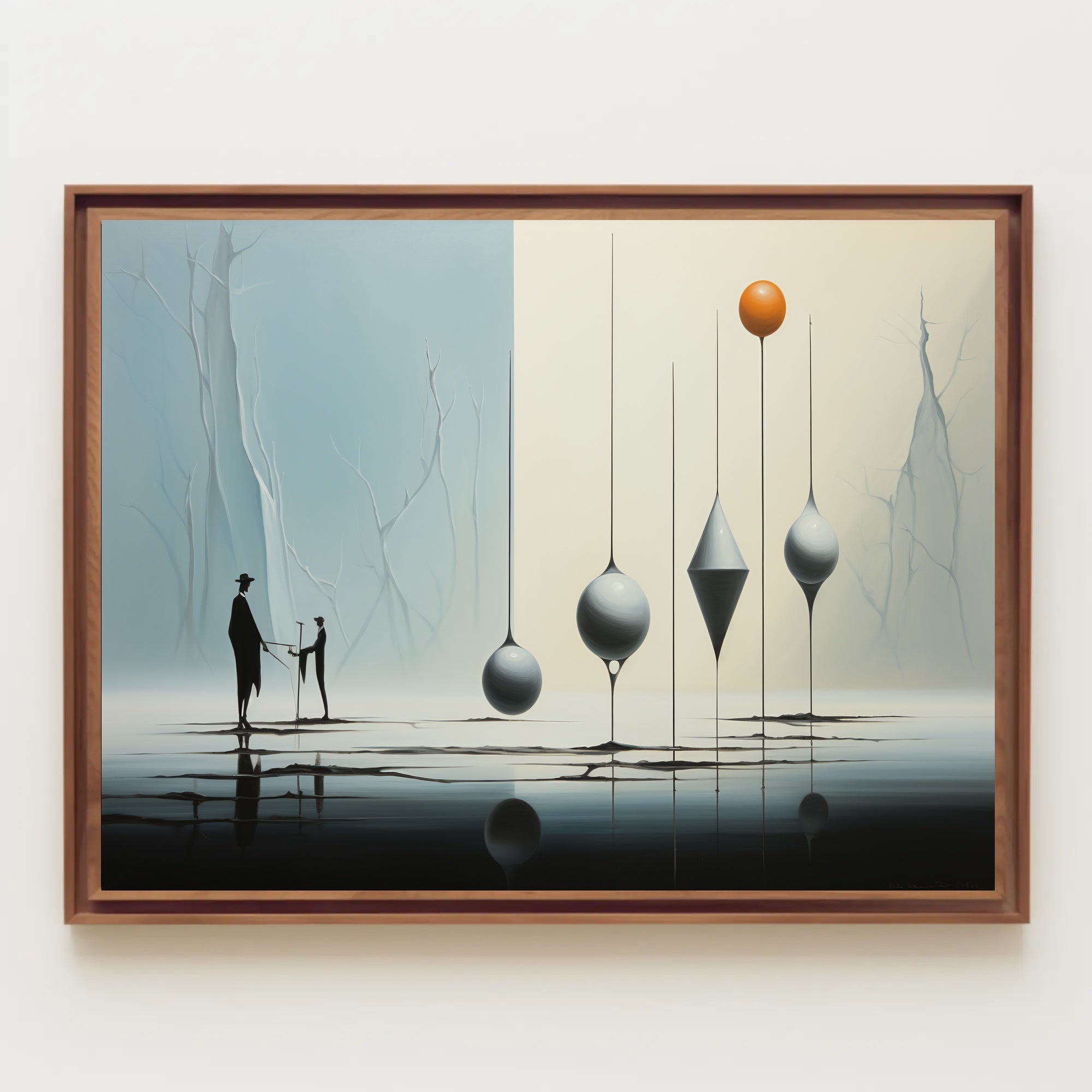 Surreal Silhouettes on Reflective Surface Artistic Poster