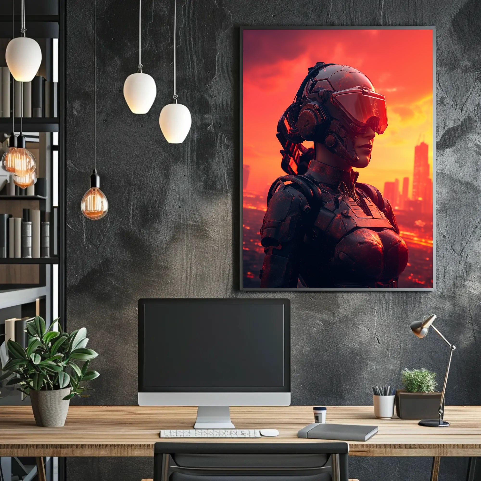Cybernetic Sentinel At Sunset Poster PosterGoat